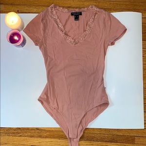 Pink Short Sleeve V-neck Bodysuit